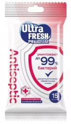 Салфетки влажные, Ultra Fresh (Ультра фреш) №15 премиум антисептик с хлоргексидином