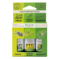 Набор эфирных масел, Oleos (Олеос) 10 мл №3 пихта сибирская + чайное дерево + эвкалипт шаровидный