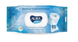 Туалетная бумага влажная, Aura (Аура) 80 шт Ультра комфорт ромашка с клапаном